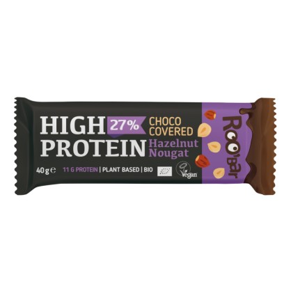 Barre Hyper Protéinée (27%) recouverte de chocolat Noisette-Nougat 40g Bio - Roobar